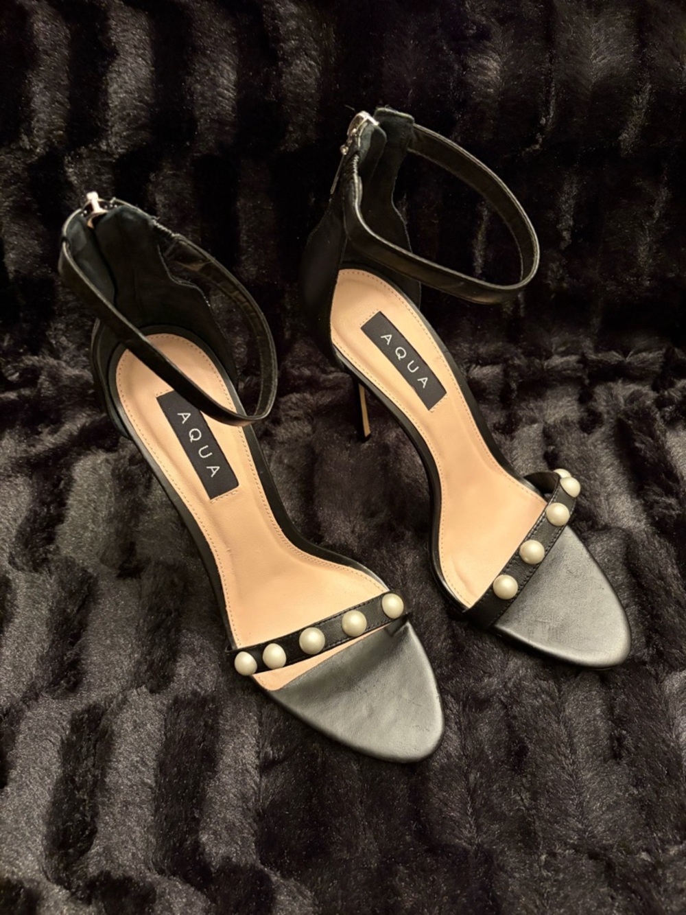 Aqua Pearl Ankle Strap High Heel Sandals